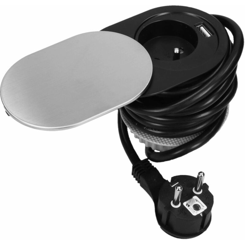 foto del prodotto orno ae 13124 presa da tavolo a scomparsa con coperchio scorrevole, caricatore usb e tavolo da 1,9 m, tipo french