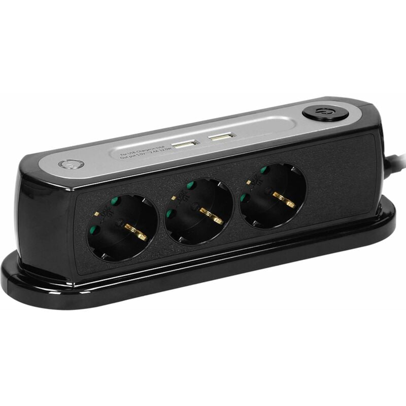foto del prodotto orno ae 13190 gs b multipresa da scrivania da tavolo con interruttore 3 prese 2 usb schuko lunghezza cavo 1,4m carico max 3680w