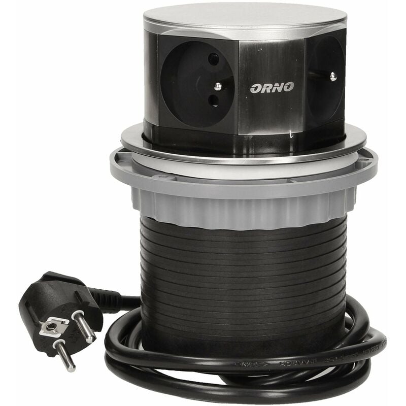 foto del prodotto orno ae 1380 multipresa verticale 10cm allungabile dall alto con cavo da 1.5m 4x2p z inox