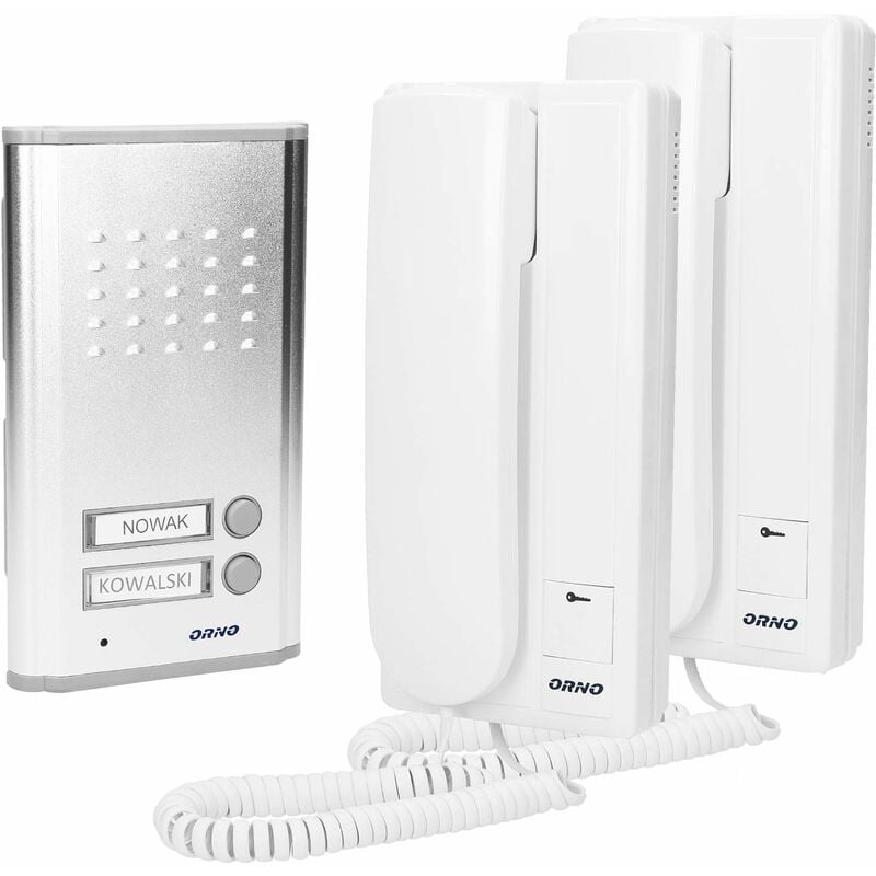 foto del prodotto orno or dom rl 903 citofono da interno per casa bifamiliare a 4 fili 220v ac retroilluminato sistema citofonico per 2 famiglie 