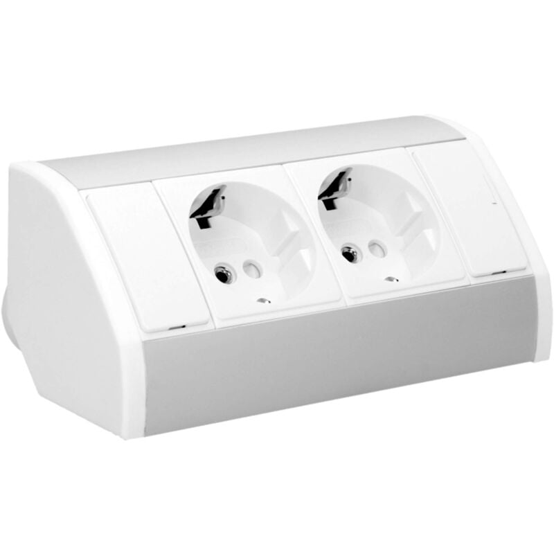 foto del prodotto orno or gm 9005 w g gs presa angolare 2x shuko 3680w montaggio a 45 su superficie per cucina ufficio e piano di lavoro