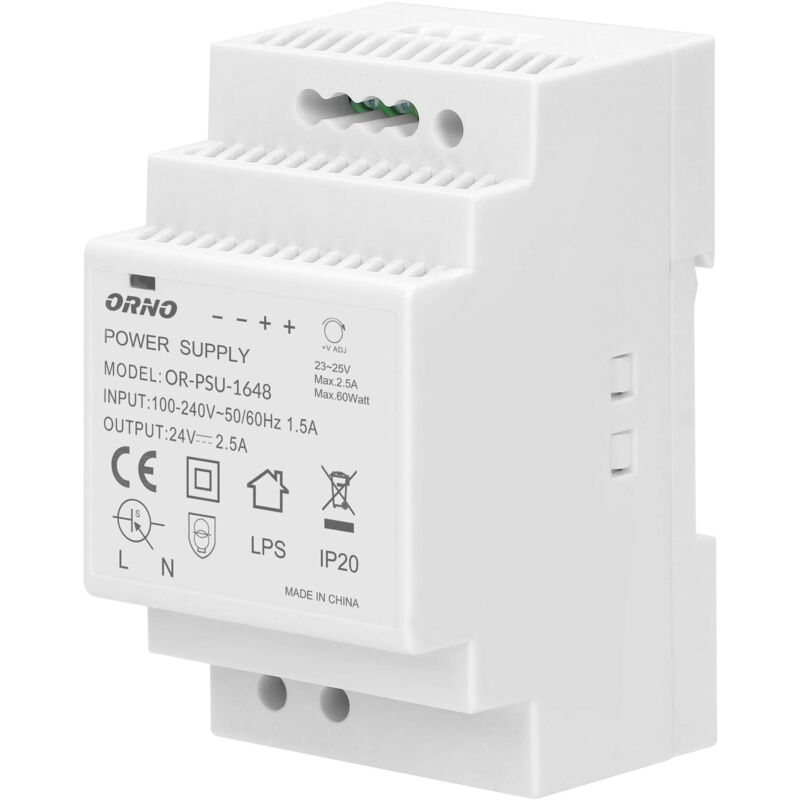 foto del prodotto orno psu 1648 trasformatore per guida din 24vdc, 2,5a, 60w 3 modulo 