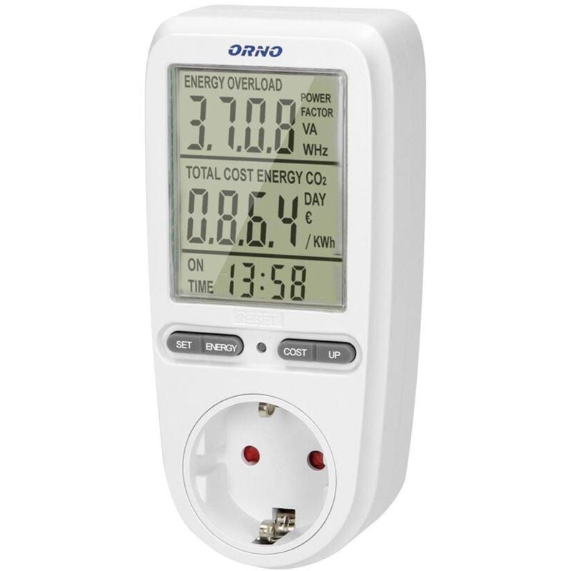 foto del prodotto orno - wat-435(gs) misuratore di consumo elettrico ampio schermo lcd batteria integrata 3680 w