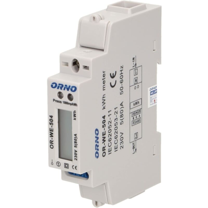 foto del prodotto orno we 504 contatore energia elettrica monofase 80a porta rs 485 1 modulo din th 35mm