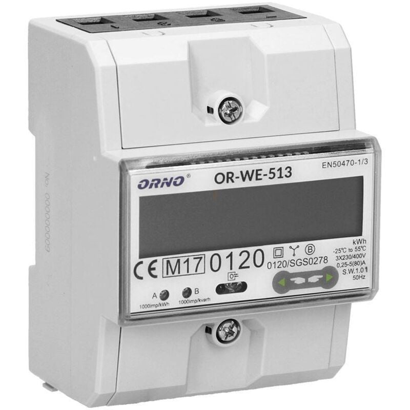 foto del prodotto orno - we-513 contatore energia elettrica su guida din per sistemi trifase con certificato mid, 0,25a