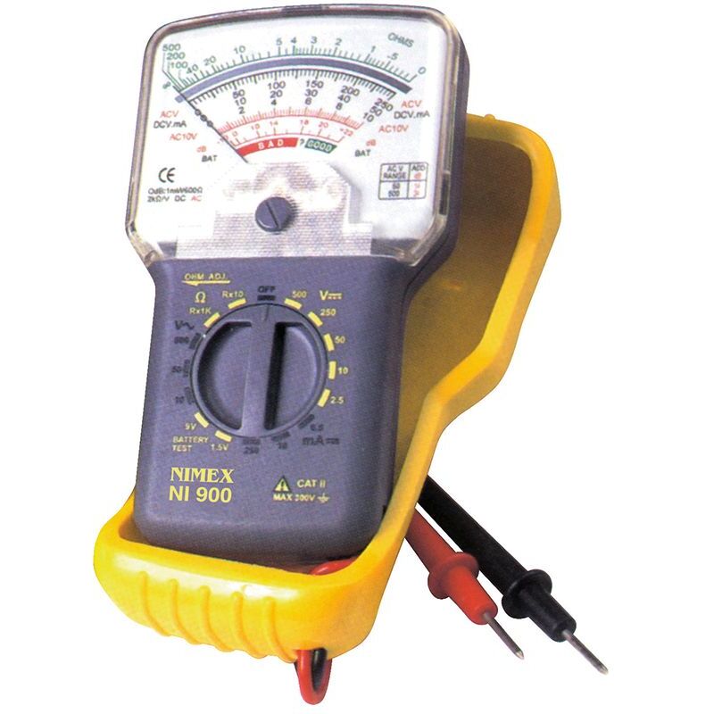 foto del prodotto orobica store multimetro analogico nimex ni900 funzioni tensione dc, tensione ac, corrente ac, resistenza, decibel, prova batteria