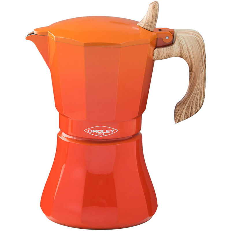 foto del prodotto oroley caffettiera italiana petra 6 tazze arancione alluminio