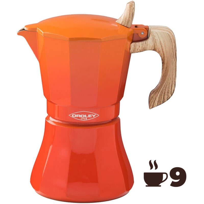 foto del prodotto oroley caffettiera italiana petra 9 tazze arancione alluminio