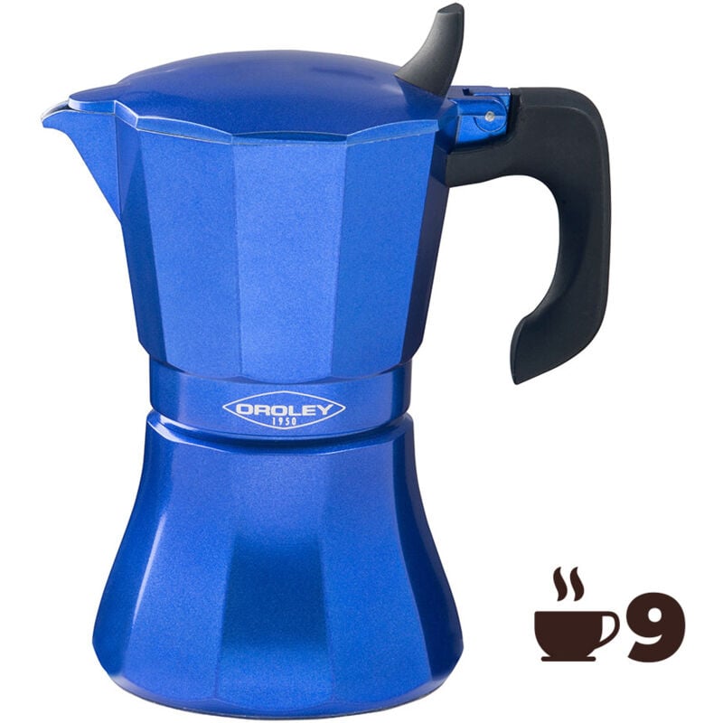 foto del prodotto oroley petra caffettiera italiana 9 tazze alluminio blu