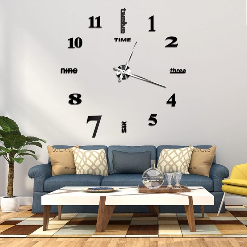 foto del prodotto orologio a parete fai da te 60 120cm orologio da parete effetto 3d silenzioso preciso adesivo orologio parete moderno decorazione per casa ufficio