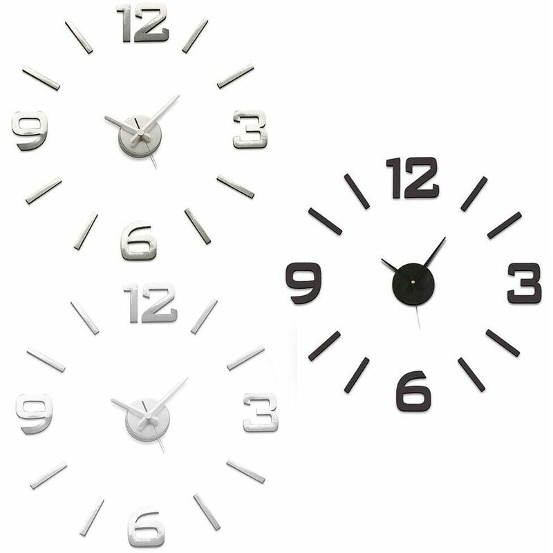 foto del prodotto orologio adesivo da parete muro cucina casa 3d bianco nero argento grande 60cm new molto belli dallo stile moderno o vintage colorigenerali nero