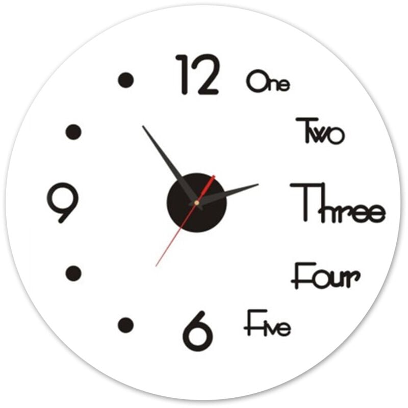 foto del prodotto orologio adesivo da parete tondo da 50 cm con numeri e scritte nero