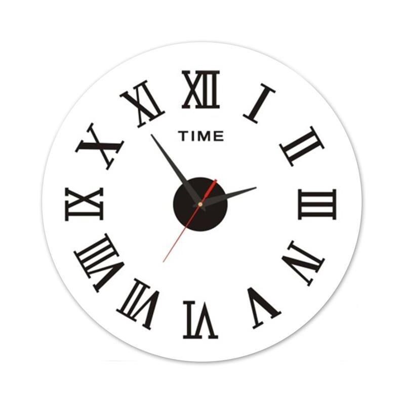 foto del prodotto orologio adesivo da parete tondo da 50 cm con numeri romani nero