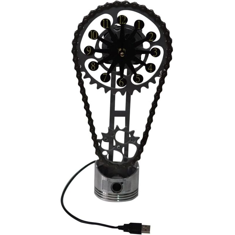 foto del prodotto orologio creativo con ingranaggi rotanti, orologio da tavolo personalizzato, orologio retrò con ingranaggi, orologio industriale steampunk a catena singola - nero