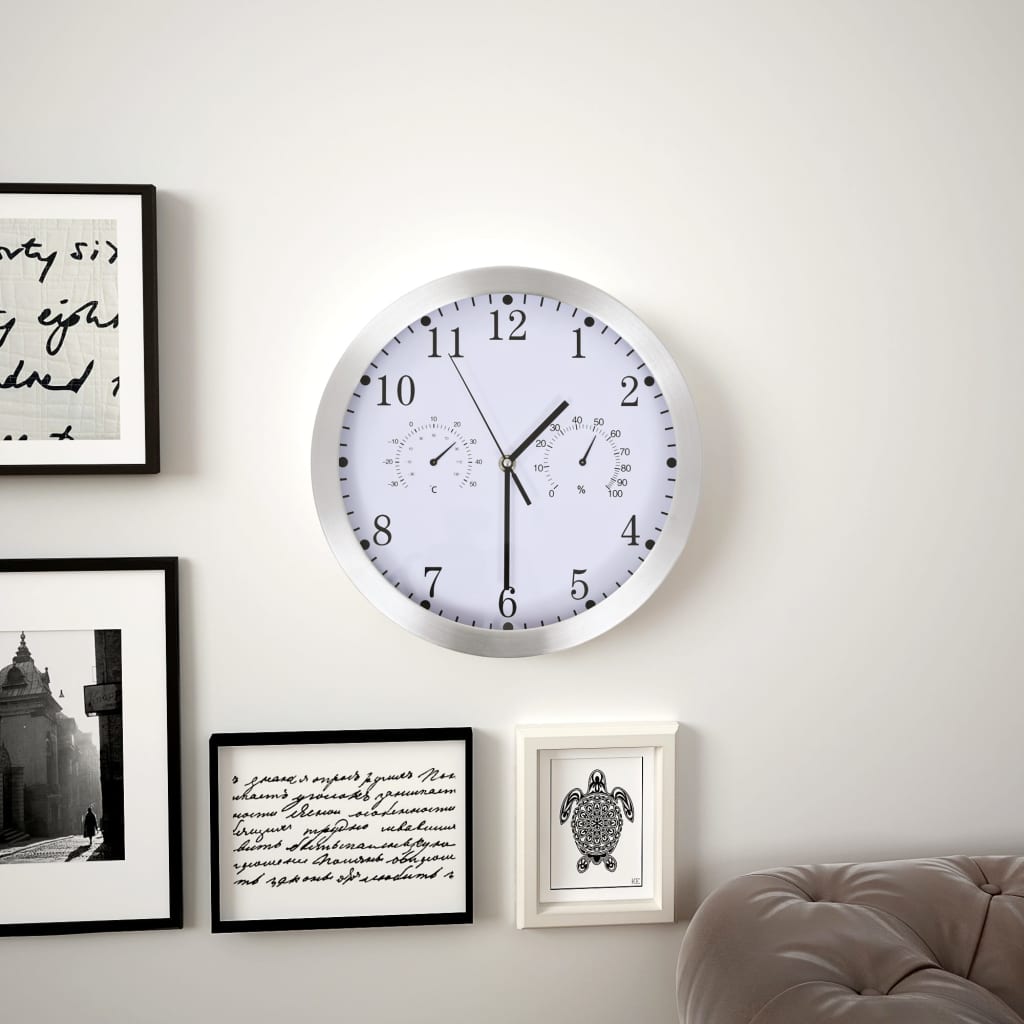 foto del prodotto orologio da parete al quarzo igrometro termometro 30 cm bianco cod mxl 62784