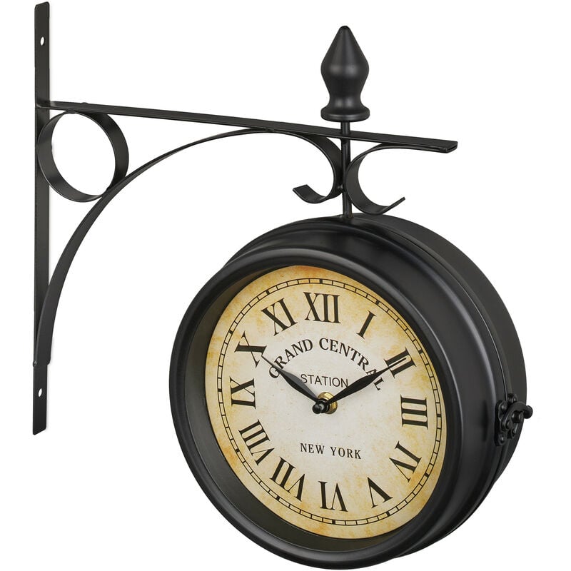 foto del prodotto orologio da parete bifacciale, in stile stazione ferroviaria, a batterie, vintage, 33 x 34 x 10 cm, nero relaxdays