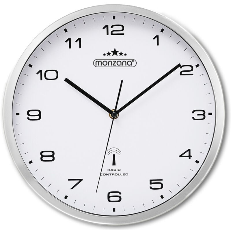 foto del prodotto orologio da parete color argento bianco al quarzo automatico orologio da muro radiocontrollato analogico 31cm