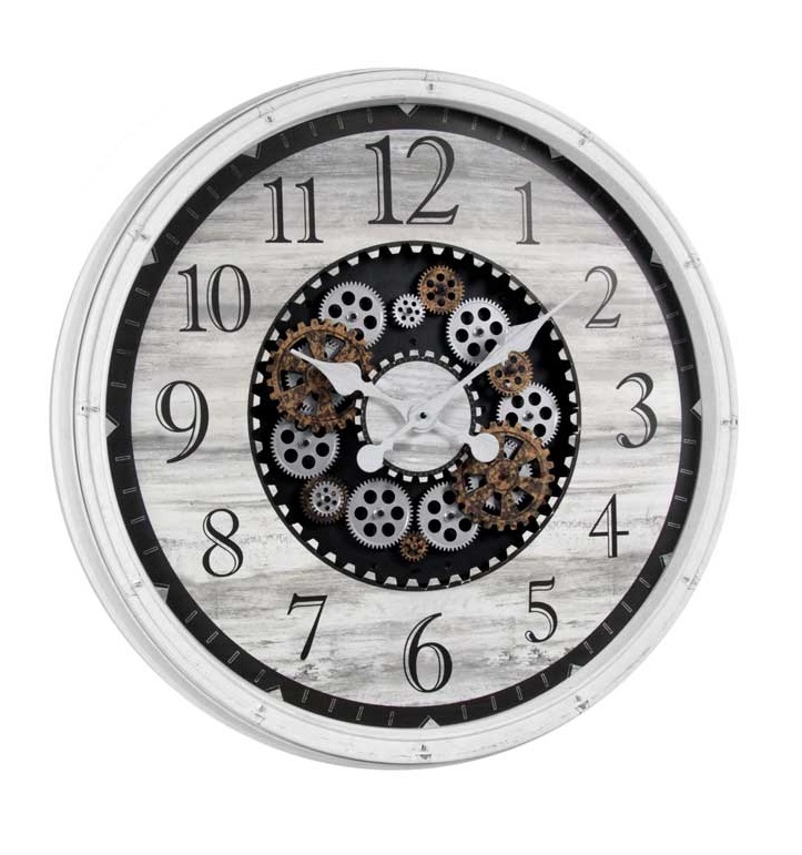 foto del prodotto orologio da parete con ingranaggi e cornice in plastica 76x5 cm bianco