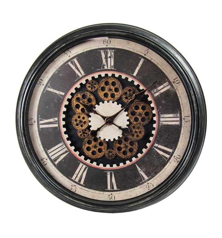 foto del prodotto orologio da parete con ingranaggi in movimento 59x6 marrone rustico