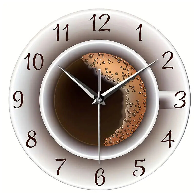 foto del prodotto orologio da parete da 30 cm, orologio da parete con orologio da caff , adesivo da parete, orologio da parete in legno silenzioso originale per