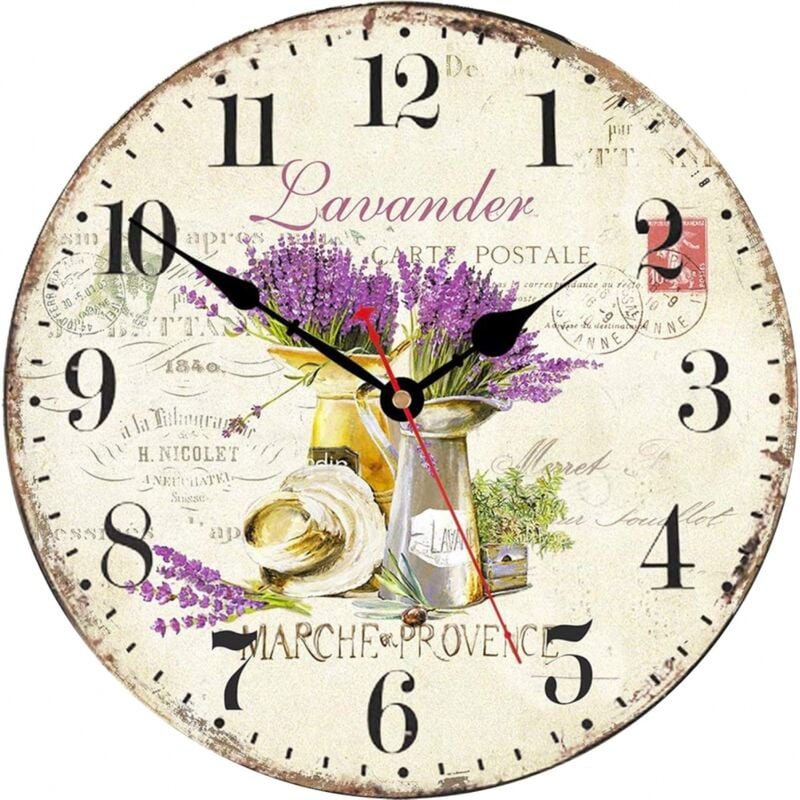 foto del prodotto orologio da parete da 30 cm, orologio vintage francese viola lavanda, orologio da parete in legno silenzioso per soggiorno camera da