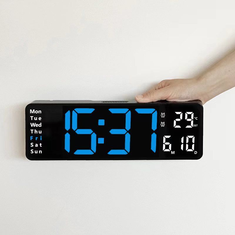 foto del prodotto orologio da parete digitale di grandi dimensioni con guscio nero blu ghiaccio con orologio digitale a led a luminosit regolabile