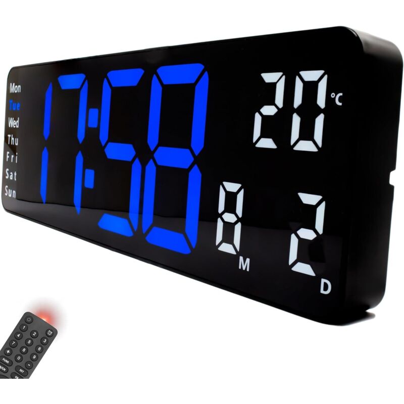foto del prodotto orologio da parete digitale, orologio da parete digitale gigante a led con temperatura e display illuminato in blu bianco lablanc