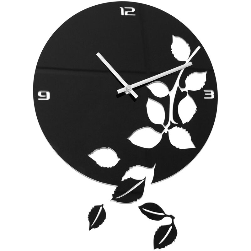 foto del prodotto orologio da parete foglie nero