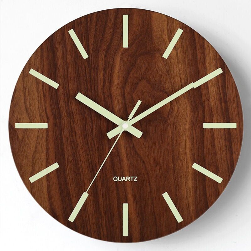 foto del prodotto orologio da parete illuminato da 12 pollici, silenzioso, senza ticchettio, design in legno, luce notturna, orologio da parete rotondo per soggiorno e
