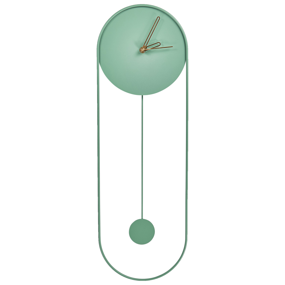 foto del prodotto orologio da parete in acciaio verde chiaro 20 x 62 cm design moderno minimalista decorativo a pendolo senza numeri arredamento per il soggiorno