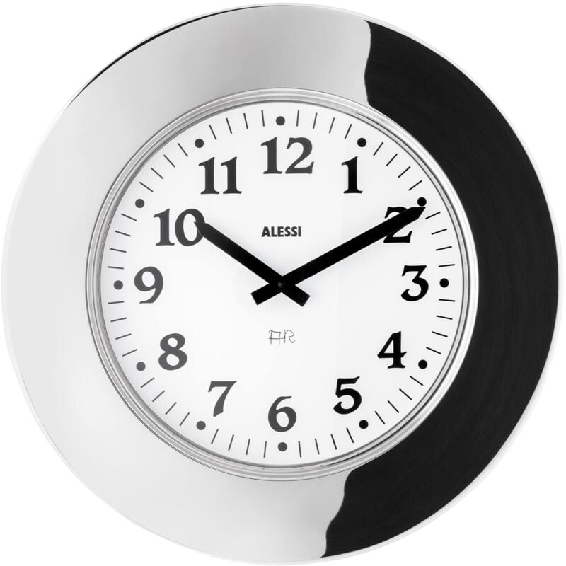 foto del prodotto orologio da parete momento in acciaio inossidabile, movimento al quarzo, argento alessi