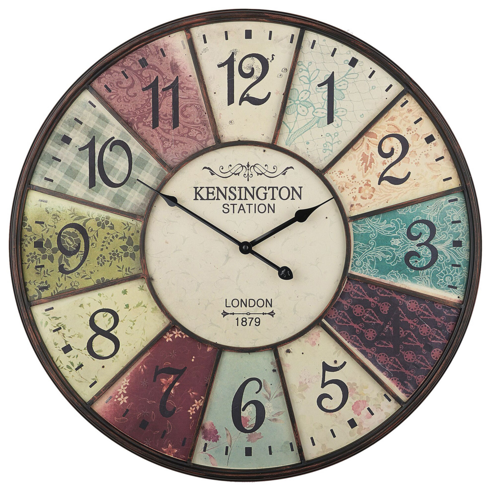foto del prodotto orologio da parete multicolore in ferro anticato design vintage stile stazione ferroviaria rotondo 59 cm