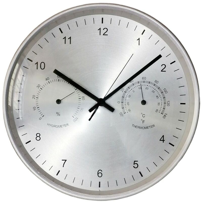foto del prodotto orologio da parete muro con calcolo temperatura e umidit silver da cucina ufficio salone new d 30 moderno forma particolare