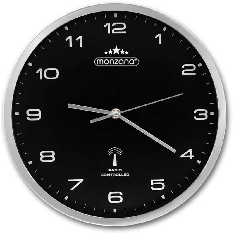 foto del prodotto orologio da parete nero argento al quarzo automatico orologio da muro radiocontrollato analogico 31cm