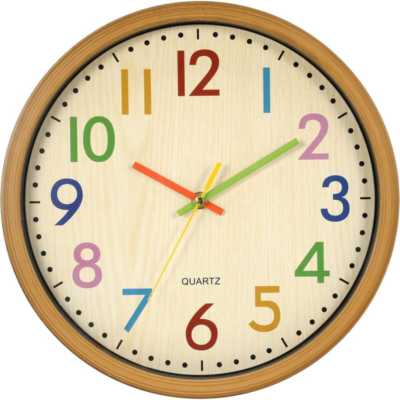 foto del prodotto orologio da parete per bambini crediri, orologio da parete per bambini da 12,5 pollici 32 cm con numeri colorati silenziosi e senza ticchettio,