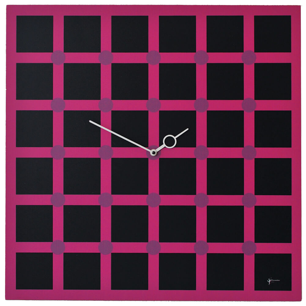 foto del prodotto orologio da parete quadrato 56x56cm pirondini italia optical n2 nero e fucsia