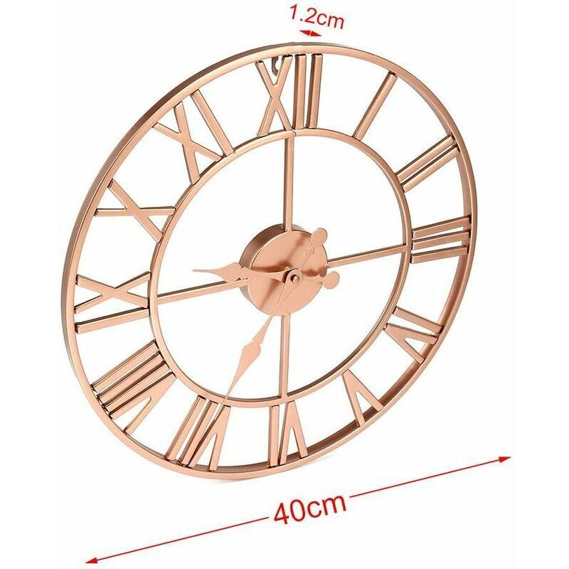 foto del prodotto orologio da parete romano silenzioso in metallo da 40 cm, oro rosa e rame scavato, decorazione della casa, design semplice del soggiorno