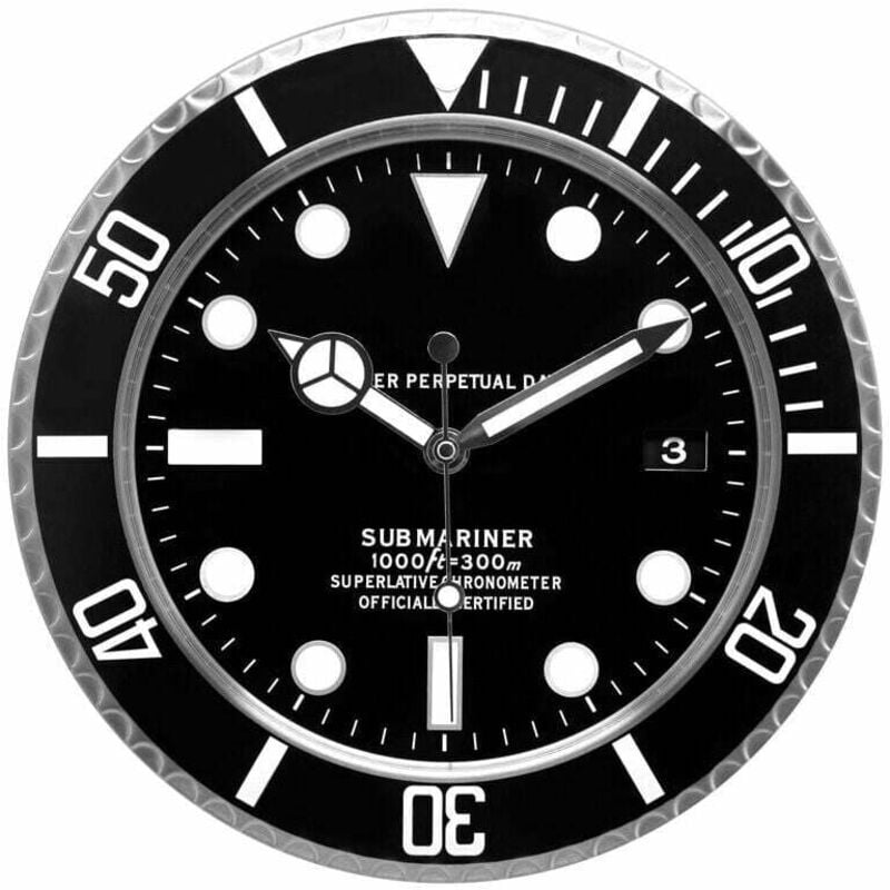 foto del prodotto orologio da parete submariner adatto per sala da pranzo, soggiorno, studio, ecc. con visualizzazione del calendario nero 