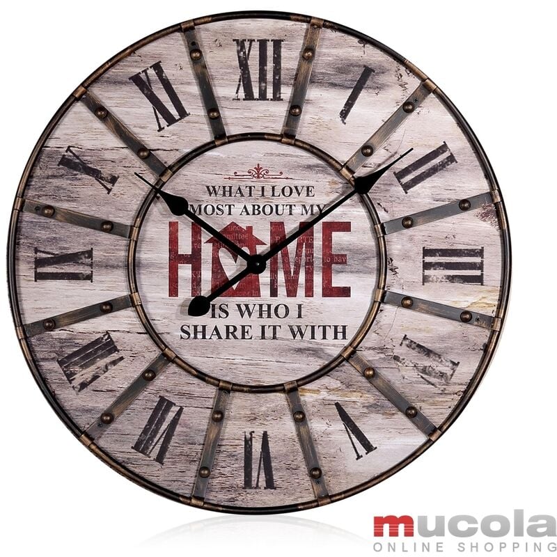 foto del prodotto orologio da parete xxl design deco wall grande da cucina analogico vintage metal brown legno vintage