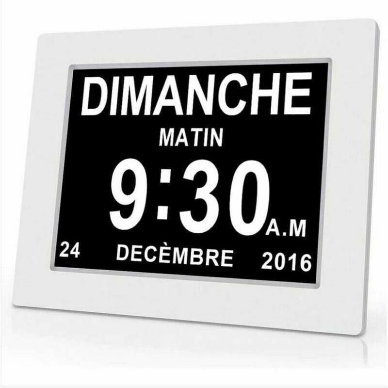 foto del prodotto orologio digitale da 7 pollici con calendario e data, orologio per genitori con alzheimer, promemoria per farmaci per nonni e bambini bianco