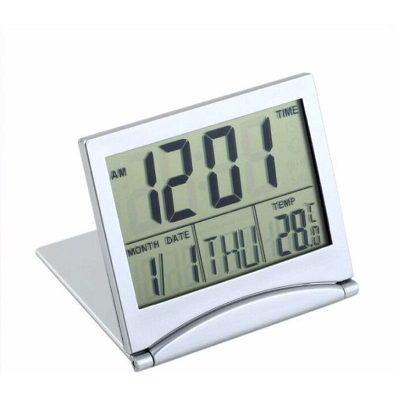 foto del prodotto orologio digitale da tavolo orologio radio da viaggio sveglia digitale lcd sveglia pieghevole timer calendario con termometro timer calendario
