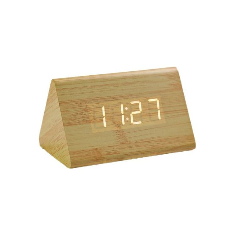 immagine 0 del prodotto orologio digitale in legno luce bianca led triangolo creativo temperatura e tempo colore bamb 