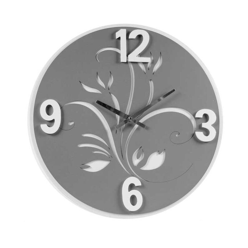 foto del prodotto orologio in legno tondo 50x50 cm in colore grigio decorato okx