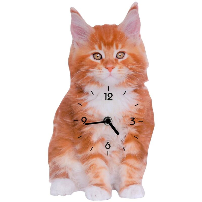 foto del prodotto orologio legno gatto arancione cm 30x16x3