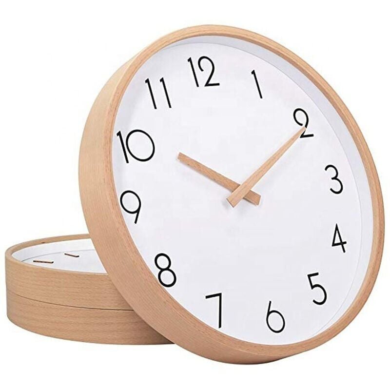 foto del prodotto orologio letterario silenzioso in legno massello, design semplice, orologio in legno nordico, orologio da parete in legno simil legno 