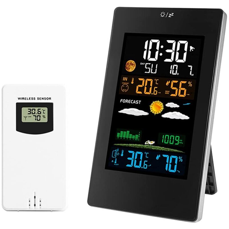 foto del prodotto orologio meteorologico wireless con display a colori una comoda sveglia elettronica che ti tiene informato sulle variazioni di temperatura e umidit 