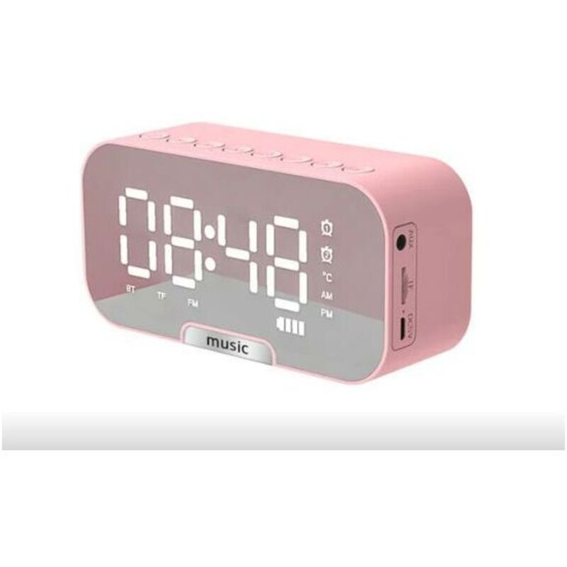 foto del prodotto orologio multifunzione 5 in 1 one piece con altoparlante bluetooth, radio fm e sveglia digitale a specchio con visualizzazione della temperatura,