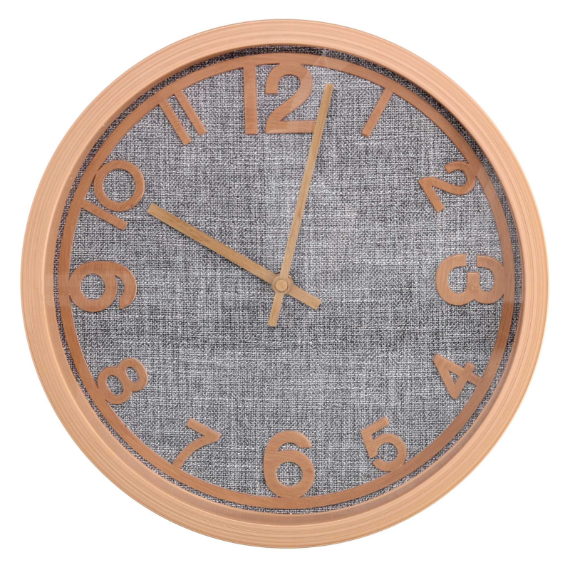 foto del prodotto orologio plastica effetto legno e tessuto grigio tondo cm 31h4