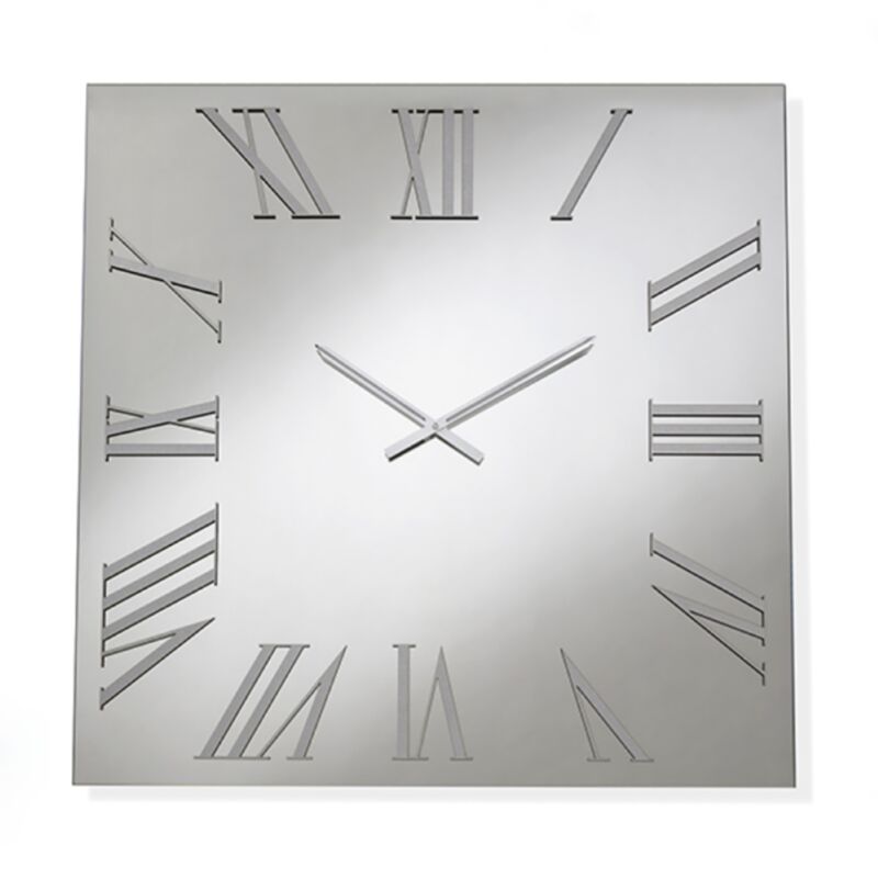 foto del prodotto orologio quadrato in cristallo chiaro e numeri argento 60x60 cm roger