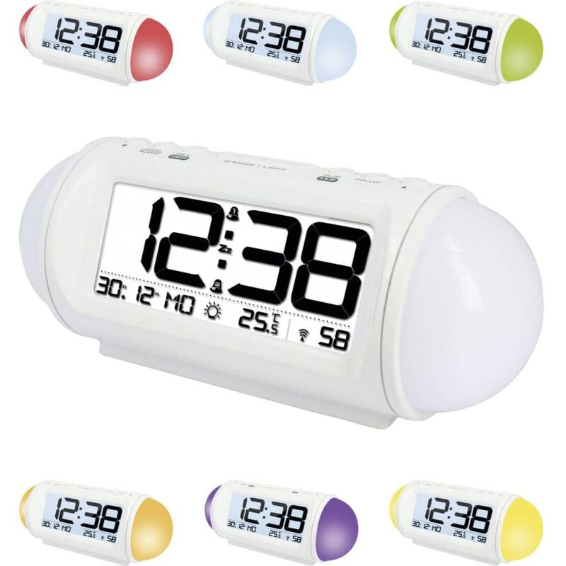 foto del prodotto orologio radiocontrollato con funzione wake up light luce colorata wt 499 l x a x p 185 x 75 x 75 mm